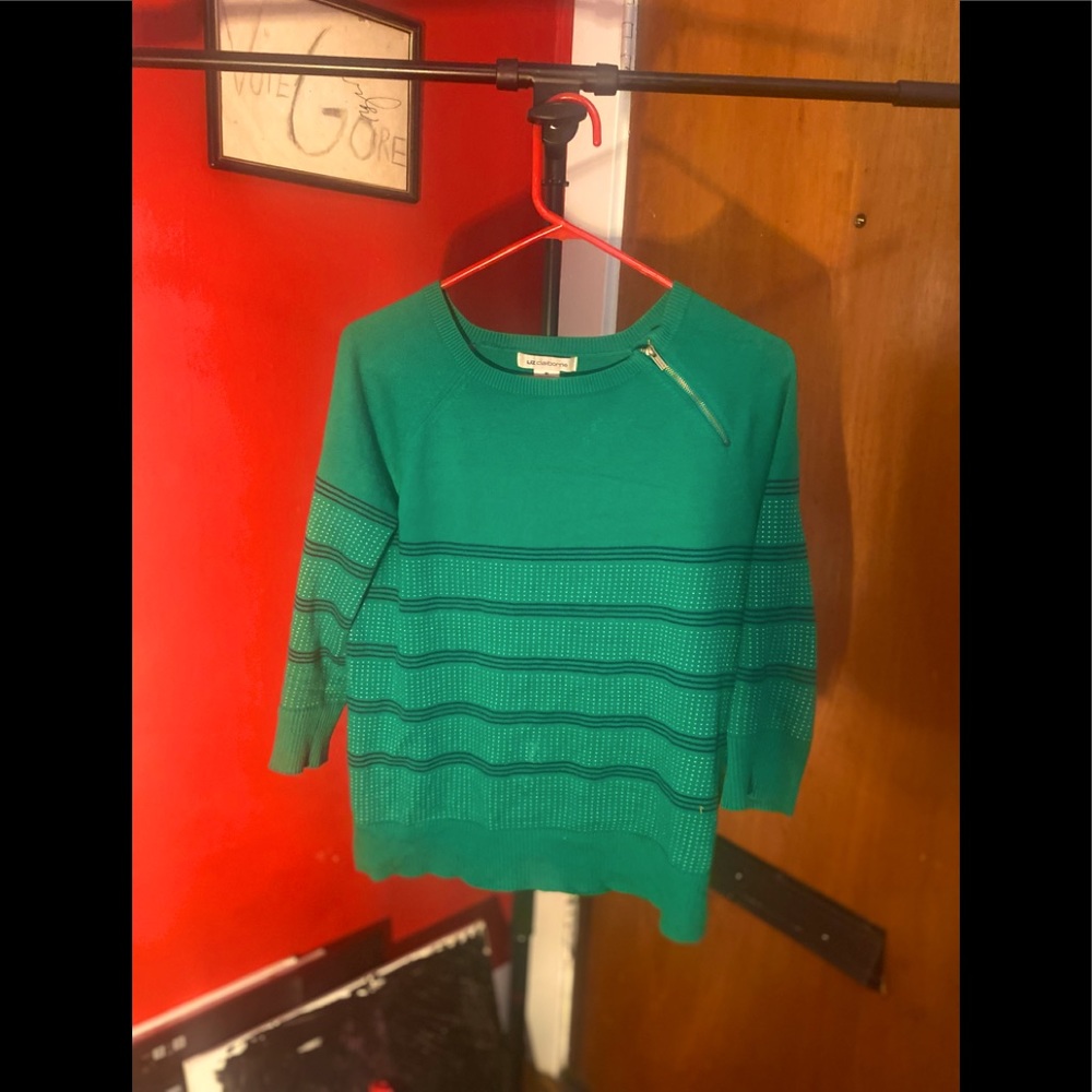 Green Sweater w a Shoulder Zip